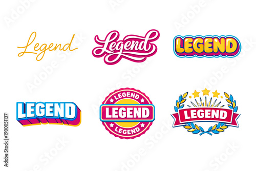 Colorful retro and modern legend typography designs collection