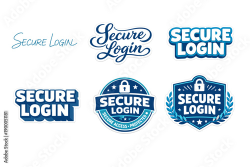 Secure login badge designs featuring lock icons and protective themes
