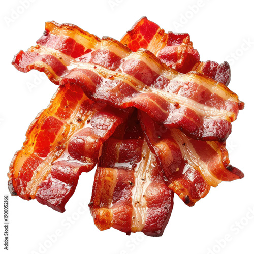 Crispy, rendered slices of perfectly cooked bacon isolated on a black background.