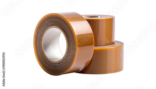Three Rolls of Brown Polyimide Kapton Tape on Black Background