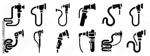 Minimalist black silhouette icon set of a colonoscopy scope . simple black flat vector style for medical and fitness icons concept.