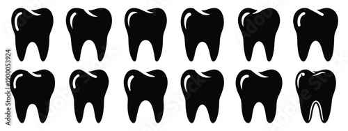 Minimalist black silhouette icon set of a dental tooth . simple black flat vector style for medical and fitness icons concept.