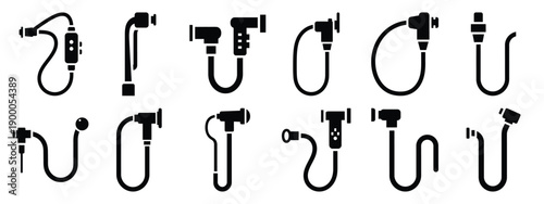 Minimalist black silhouette icon set of a endoscopy tube . simple black flat vector style for medical and fitness icons concept.