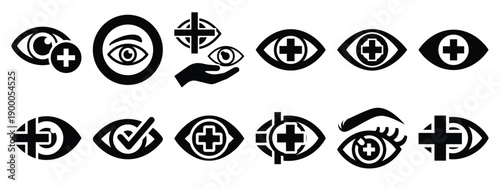 Minimalist black silhouette icon set of a eye care symbol . simple black flat vector style for medical and fitness icons concept.