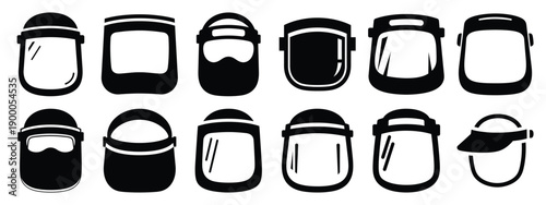Minimalist black silhouette icon set of a face shield . simple black flat vector style for medical and fitness icons concept.