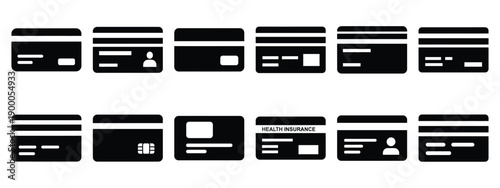 Minimalist black silhouette icon set of a health insurance card . simple black flat vector style for medical and fitness icons concept.