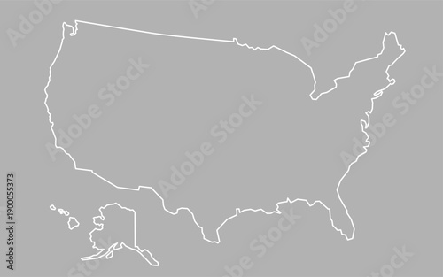United States outline map with white border on gray background. USA contour silhouette illustration.