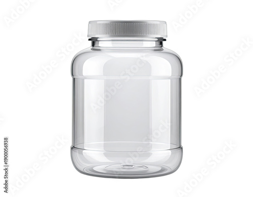 Realistic 3D Rendering of a Clear Plastic Pill Bottle with White Cap Isolated on Black Background