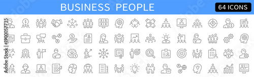 Business People and Teamwork thin line icons. Editable stroke. Vector illustration