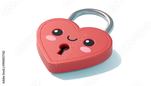 Heart-shaped padlock emoji style, modern cute aesthetic, smooth 3D plastic, sticker-ready, transparent background, square