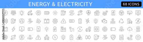 Energy and Electricity thin line icons set. Electricity editable stroke icons. Energy symbols collection. Vector