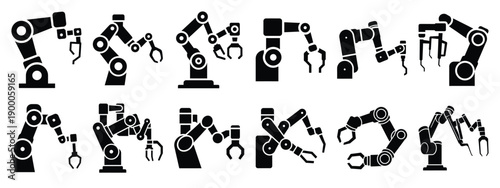 Minimalist black silhouette icon set of a surgical robot arm . simple black flat vector style for medical and fitness icons concept.