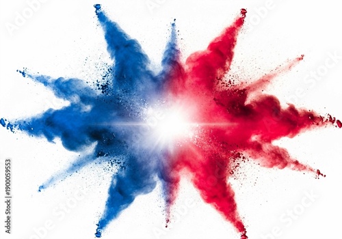 Abstract Explosion of Blue and Red Powder Clouds Colliding