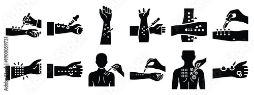 Minimalist black silhouette icon set of a allergy test . simple black flat vector style for medical and fitness icons concept.