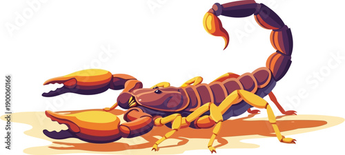 Dangerous scorpion with raised stinger in the desert sand