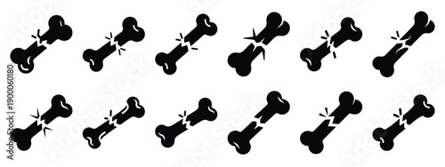 Minimalist black silhouette icon set of a bone fracture . simple black flat vector style for medical and fitness icons concept.