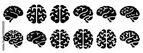 Minimalist black silhouette icon set of a brain organ . simple black flat vector style for medical and fitness icons concept.