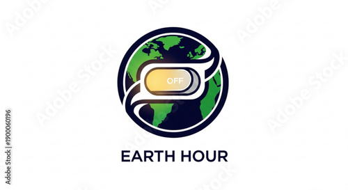 Earth hour logo with globe and switch button on white background
