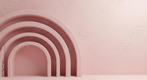 3D-Rendered Pink Gradient Archway with Contrasting White Space and Solid Pink Background in Digital Art