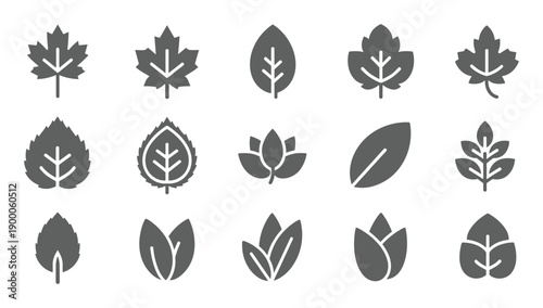 Grey leaf shape silhouette elements arranged in a simple organized layout