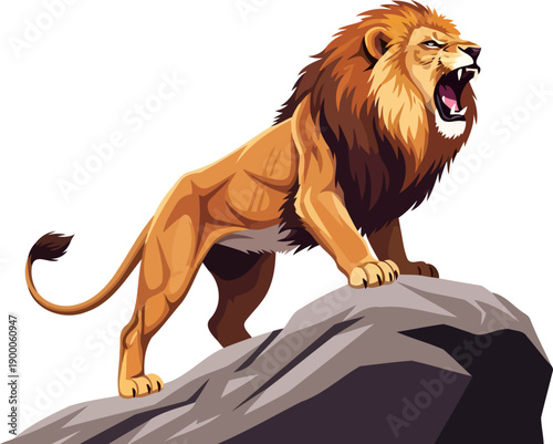 Majestic lion roaring while standing on a high rock