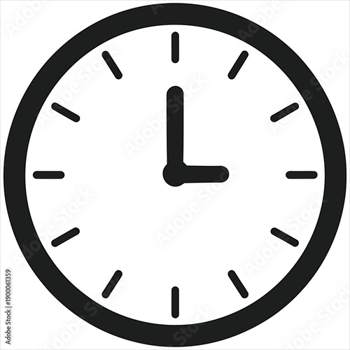 A black round wall clock vector illustration featuring a circular dial with numbers and hands to track every hour and minute, serving as a professional time symbol for business office deadlines