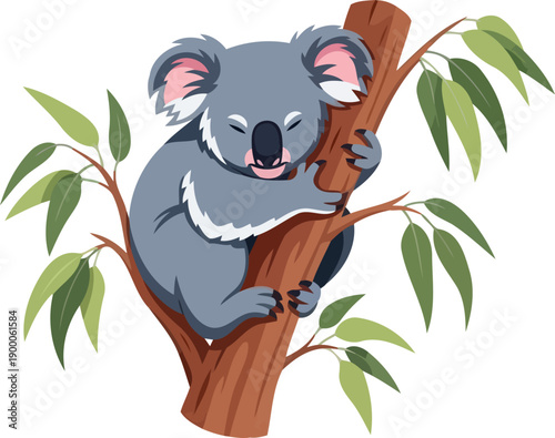 Sleeping koala bear hugging a tree branch vector illustration
