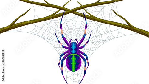 Vibrant purple and green orb weaver spider on a web