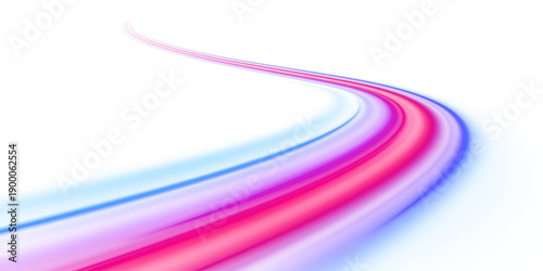 Blue and magenta laser lines twist in abstract waves across a dark background. Energy streaks suggest cybernetic speed and movement. Vector futuristic neon illustration of motion and light. PNG