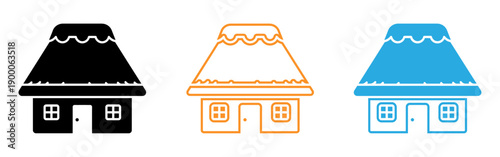 Colorful house icons in black orange and blue
