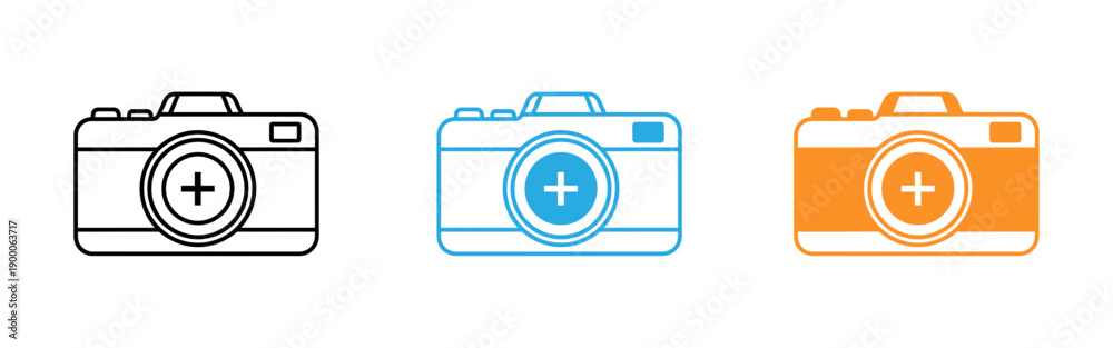 Fototapeta premium Camera icons in black blue and orange