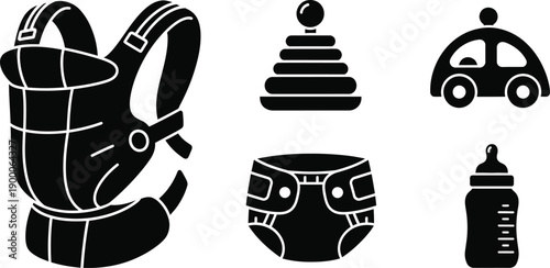 Set of baby gear and childcare icons