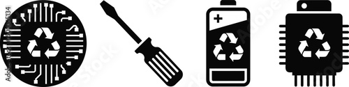 Set of right to repair and ewaste recycling icons