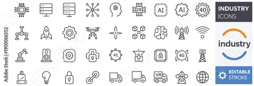 Wallpaper Mural industry 4.0 icon collection set, editable stroke outline icons, smart industry symbols, digital factory and automation design resources. Torontodigital.ca