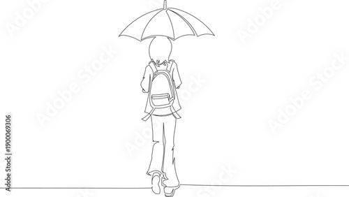 Continuous One Line Drawing of a Person Walking Alone Under an Umbrella eps10