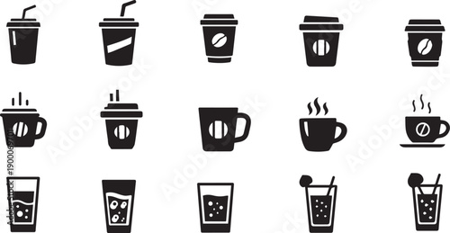 Vector set of juice, drinks, coffee, tea  illustration. 