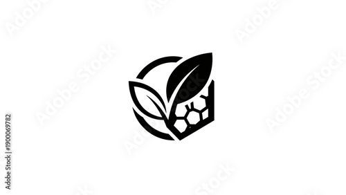 Beehive Honeycomb and Green Leaves Logo Icon
