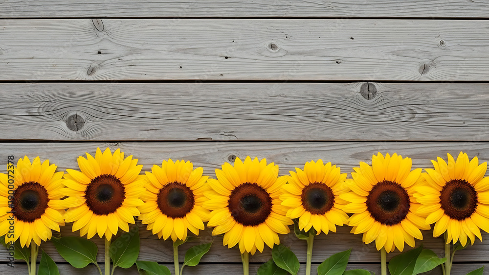 Obraz premium Vibrant Sunflowers Row, Nature Scene, Outdoors, Photography, Bright Light, Close-Up, Summer Beauty