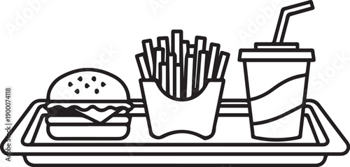 Black and White Food Tray Isolated on White Background