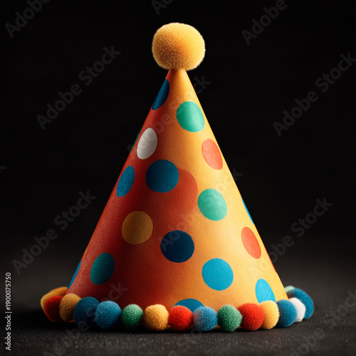 Party Hat Celebration Isolated on Black Background, Birthday and Holiday Decoration Concept