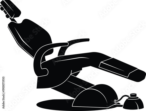Black silhouette vector illustration of a modern adjustable dental chair for dentist office stomatology clinic medical equipment and healthcare patient treatment room design concepts