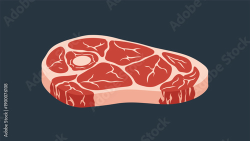 Fresh raw beef steak with marble texture and bone-in cut suitable for grilling or pan-frying on a dark textured background.