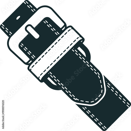 Professional dark silhouette vector of a heavy-duty leather belt buckle with contrast stitching. High-quality flat design ideal for fashion apparel branding, western wear logos, and accessory graphic.