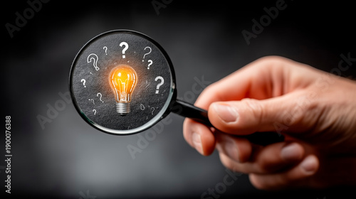 Question Mark and Search Concept with Magnifying Glass, Problem Solving and Decision Making