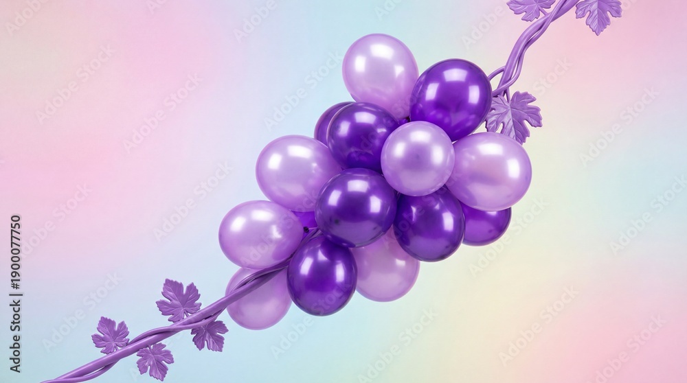 Fototapeta premium Creative Purple Balloon Grape Cluster Art on Pastel Gradient Background