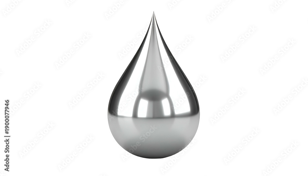 Fototapeta premium A digitally rendered, shiny, metallic silver droplet isolated on a black background