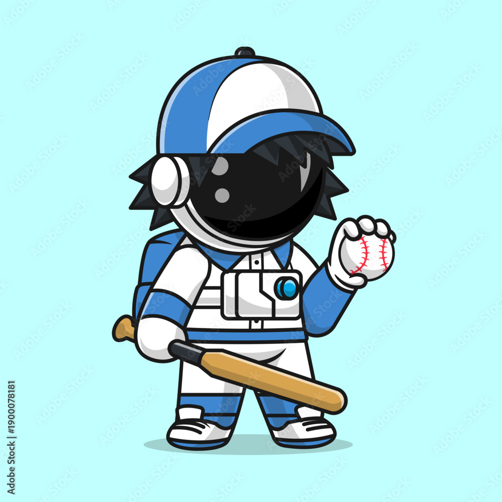 Fototapeta premium Cute Astronaut Playing Baseball Cartoon 