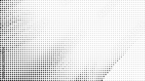 Monochromatic abstract background with a square halftone gradient pattern, transitioning from dark to light. A versatile graphic offering modern digital texture