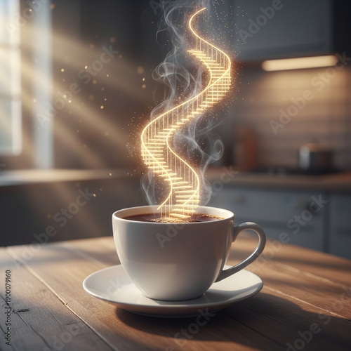 Glowing conceptual stairs rising from coffee steam