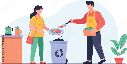 People discarding food waste into a recycling bin to reduce waste
